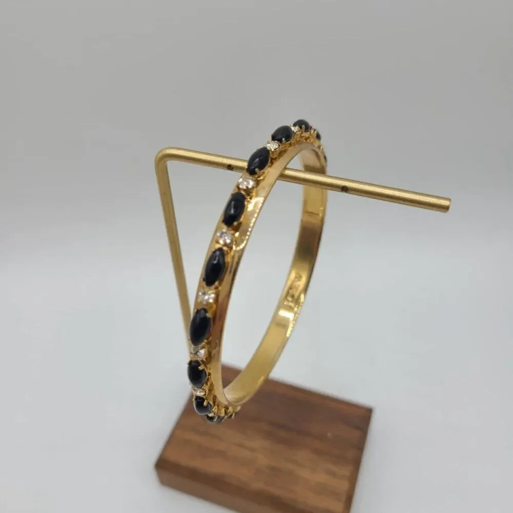 J Crew Black Resin and Clear Crystal Gold Tone Bangle NWOT!
